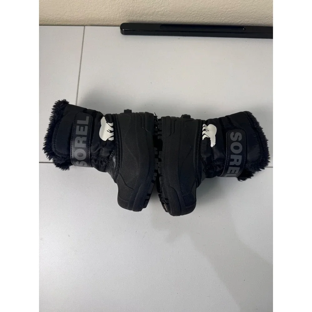 Sorel Snow Commander Kids Size 7 Black Winter Snow Boots Faux Fur Waterproof